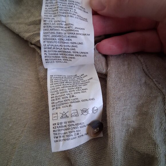 H&M Women's Linen Short Sleeve Henley Top Olive Green Large - Picture 6 of 10